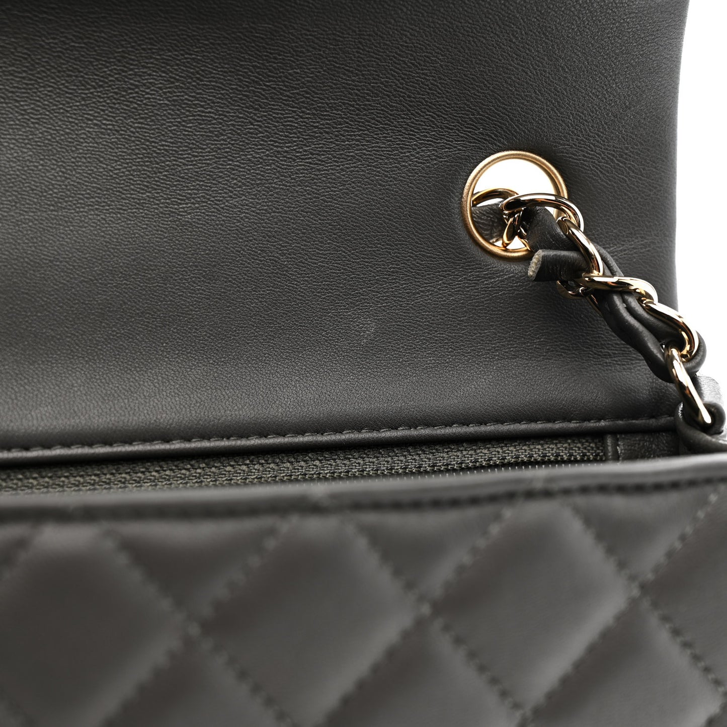 Lambskin Quilted Mini Rectangular Flap Dark Grey