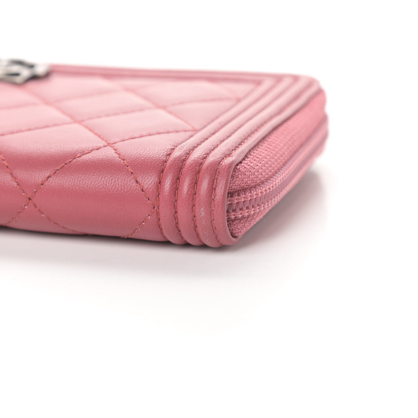 Lambskin Quilted Boy Zip Around Wallet Pink
