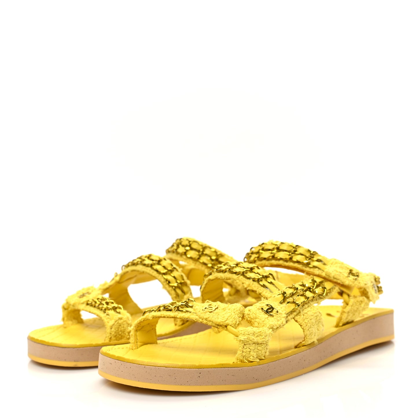 Tweed Chain Sandals 40 Yellow