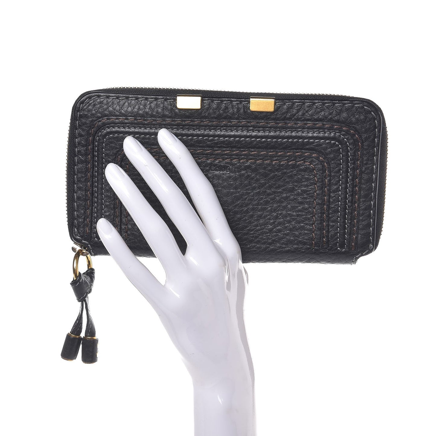 Grained Calfskin Marcie Long Zip Around Wallet Black
