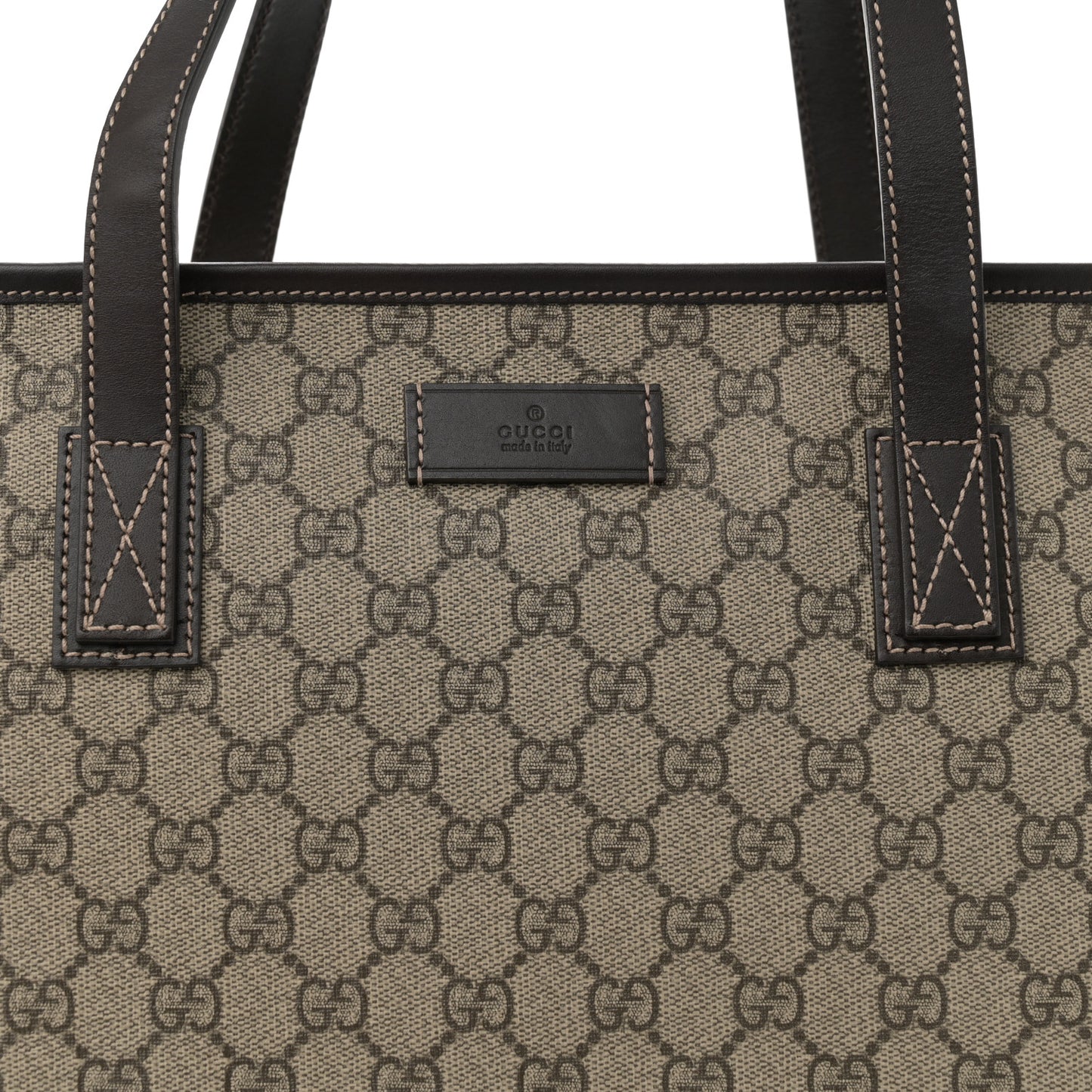 GG Supreme Monogram Medium Zippered Shopping Tote Dark Brown