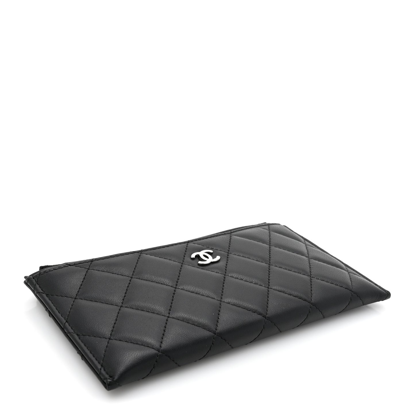 Lambskin Quilted Classic Zip Pouch Black