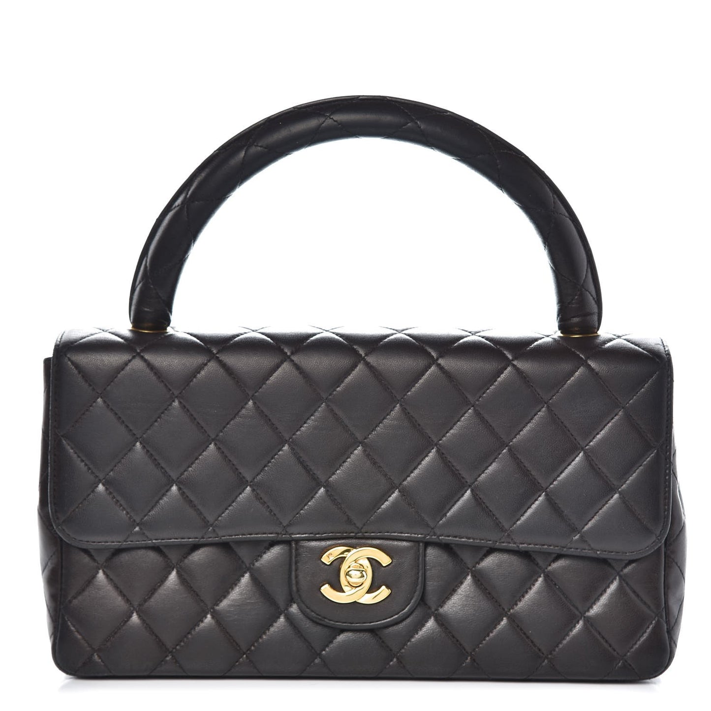 Lambskin Quilted Medium Rectangular Kelly Flap Bag Black