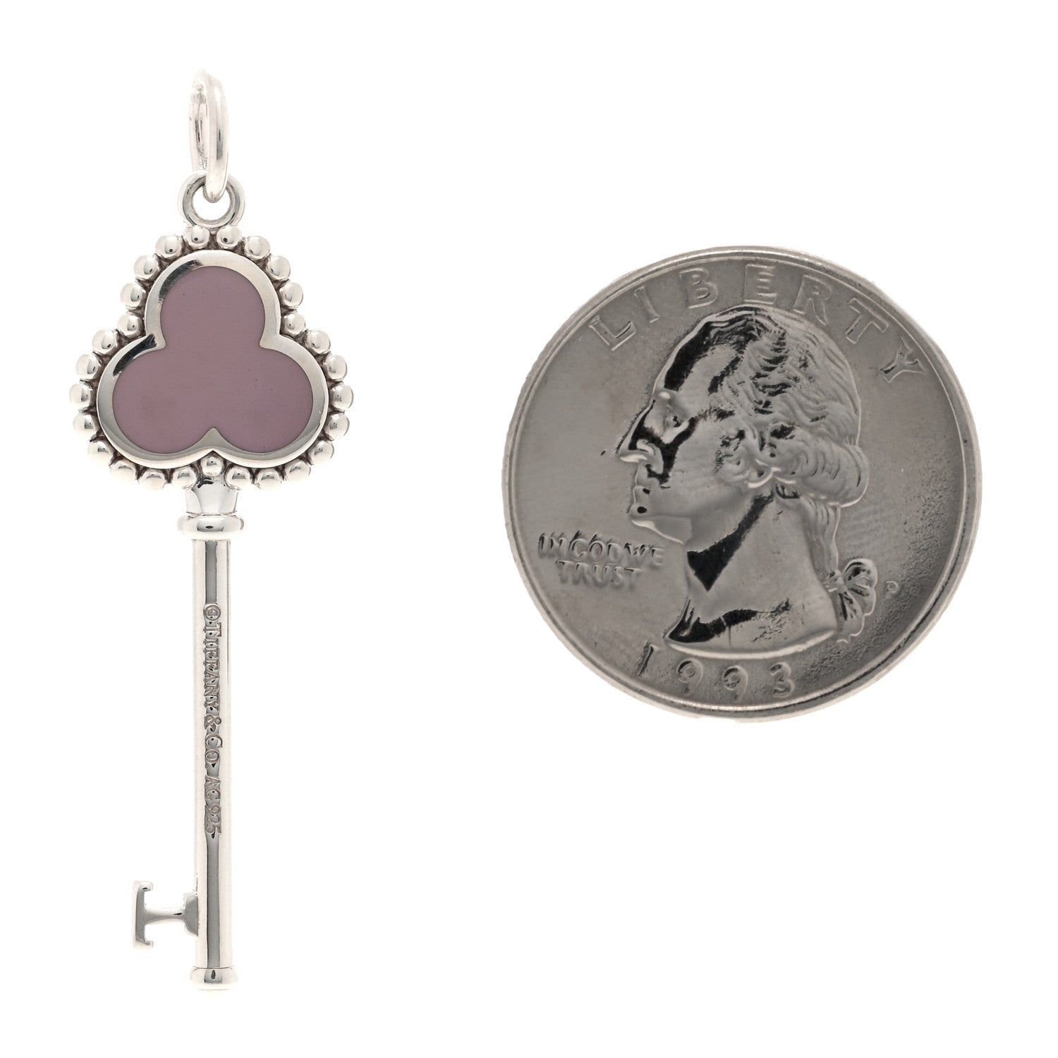 Tiffany Sterling Silver Enamel Beaded Trefoil Key Pendant Lavender 2 of 4