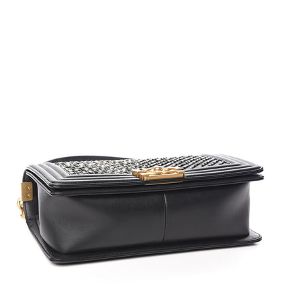 Chanel Calfskin Chevron Embroidered Medium Boy By The Sea Flap Black 4 of 11