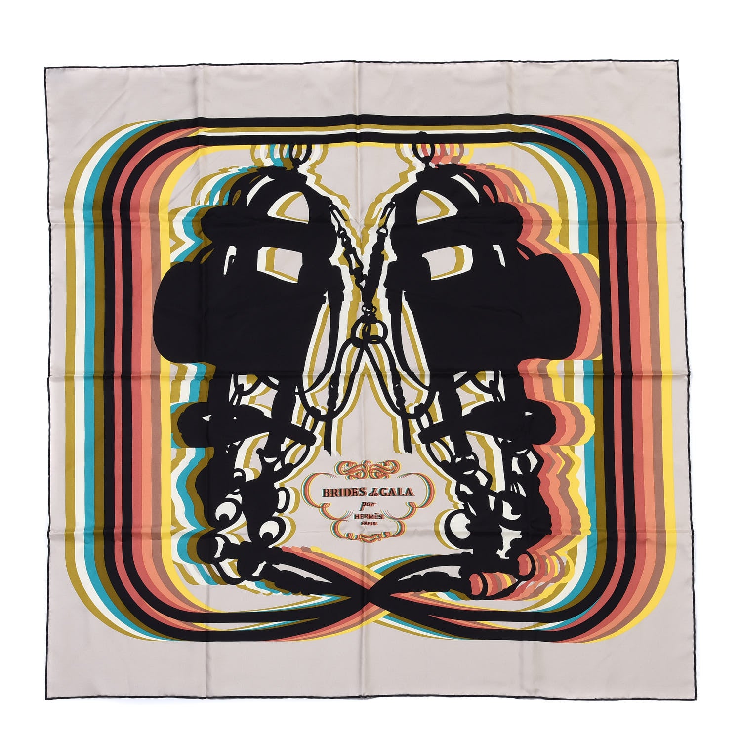 Hermes Silk Brides De Gala Shadow Scarf 90 Beige Ebene Jaune 1 of 4