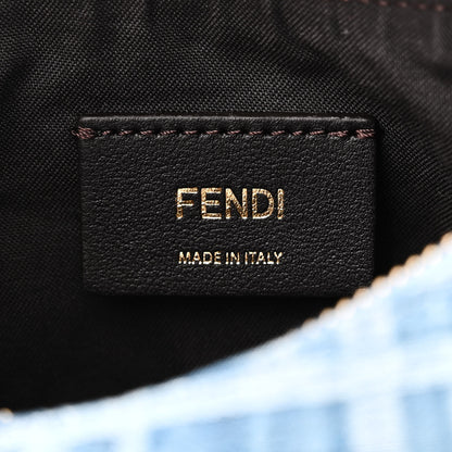 Fendi Denim Vitello King F is Fendi FF Embroidered Mini Fendigraphy Hobo Bag Denim Sand 6 of 10
