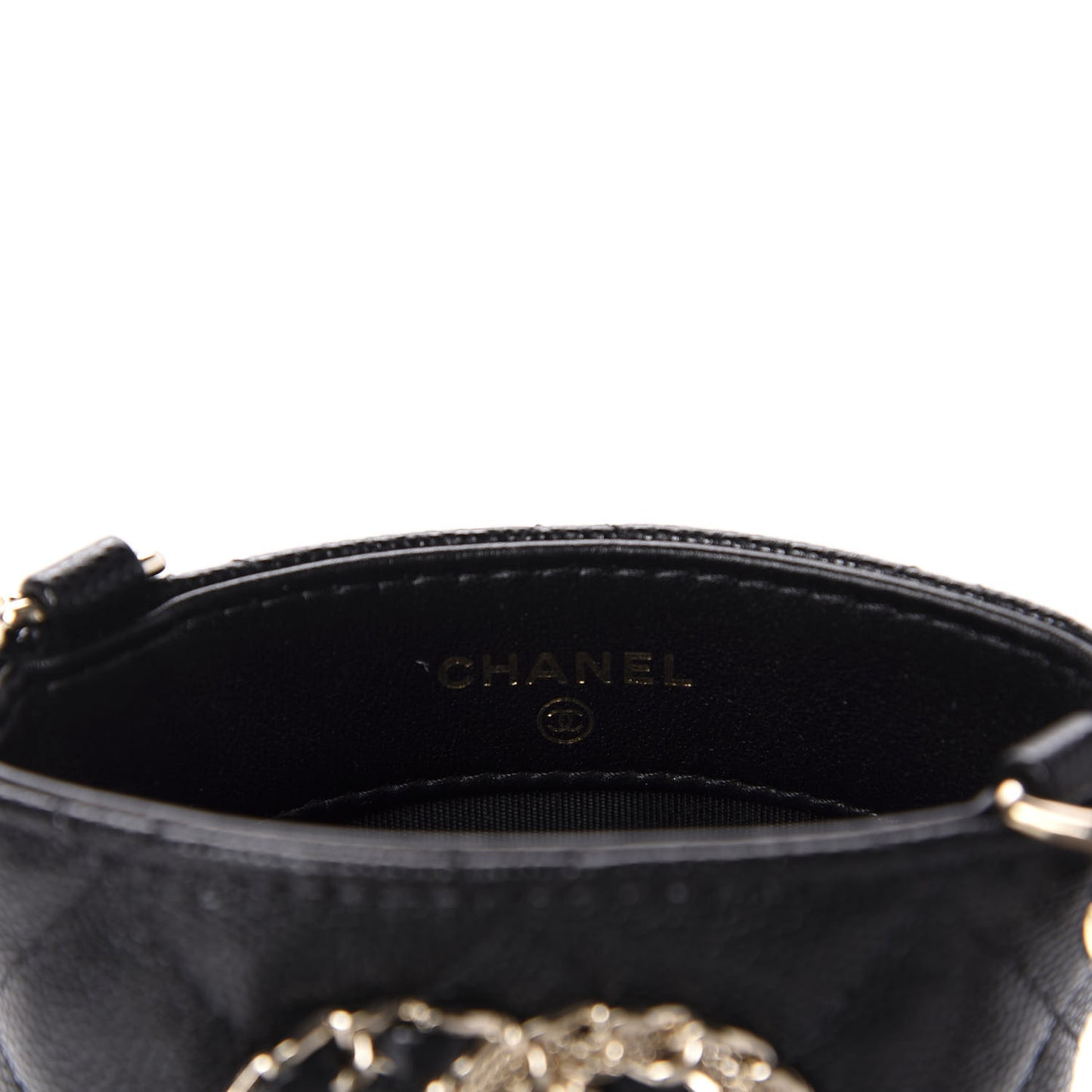 Caviar Quilted French New Wave Phone Holder With Chain Black