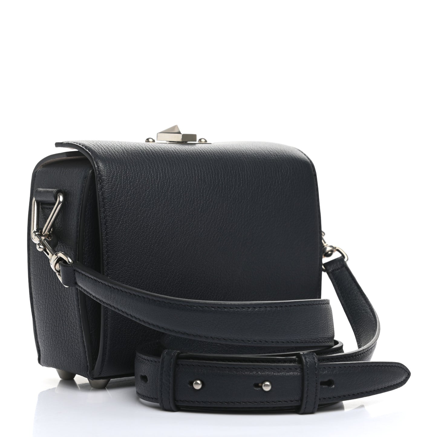 Fine Grain Goatskin Box Shoulder Bag 19 Navy