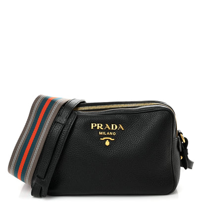 Prada Vitello Daino Medium Double Zip Shoulder Bag Black 1 of 11