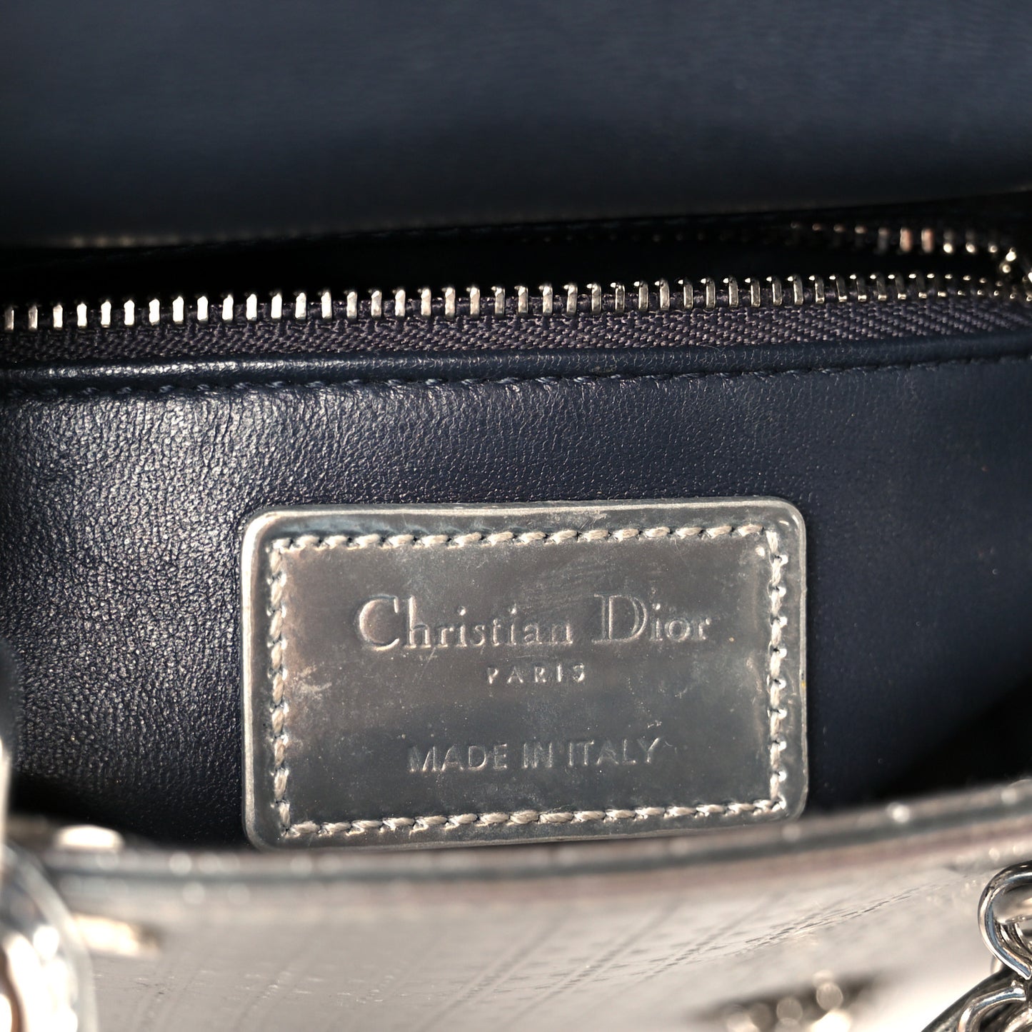 Metallic Patent Micro-Cannage Mini Lady Dior Silver