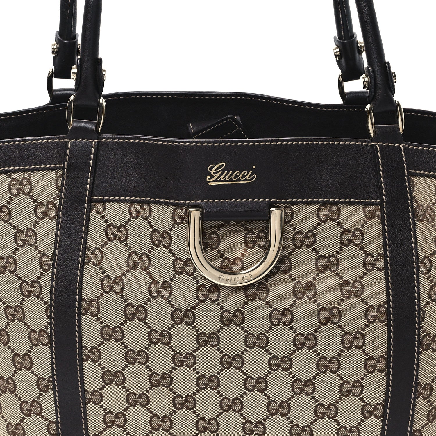 Gucci Monogram Medium D Gold Tote Bag Brown 8 of 10