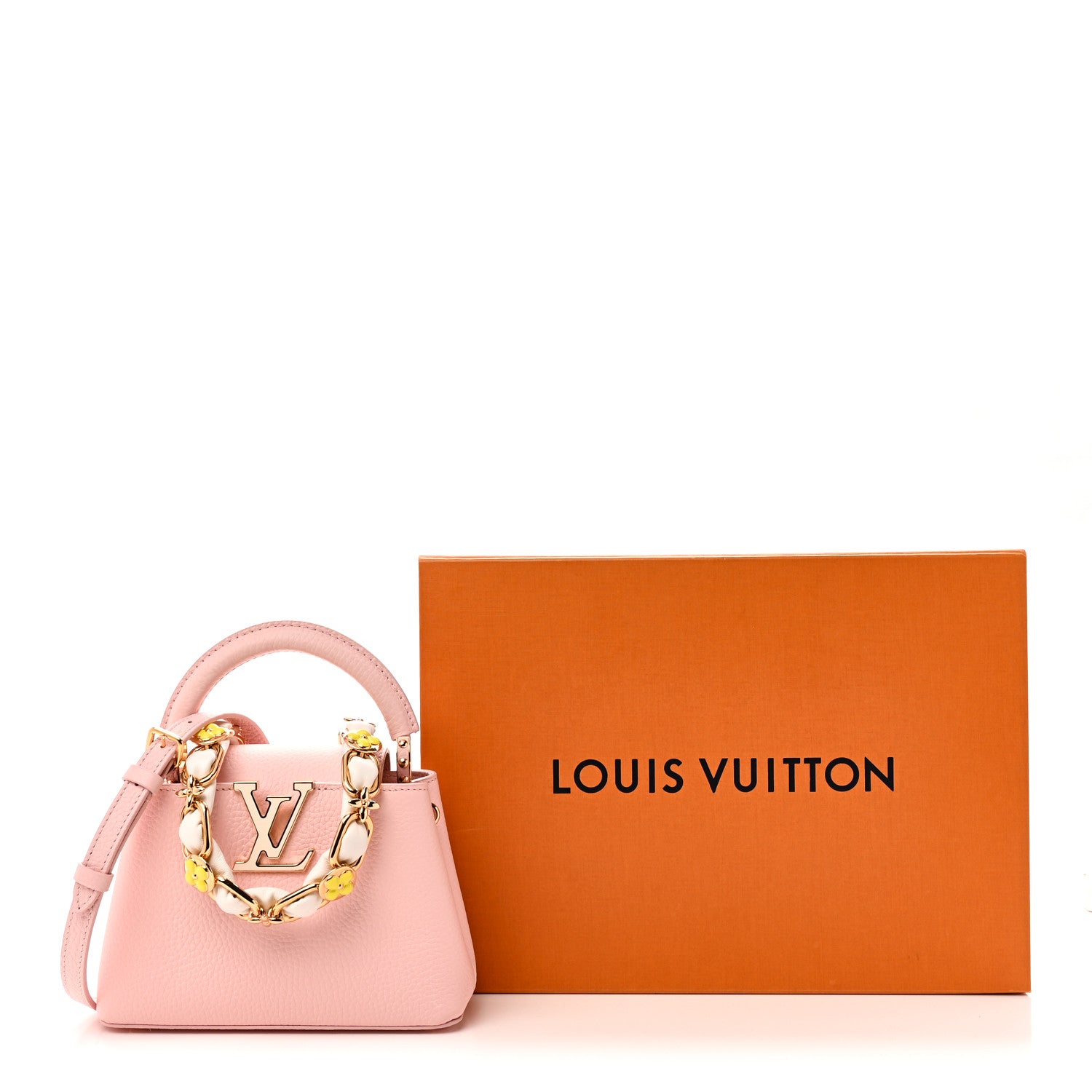 Louis Vuitton Taurillon Flower Chain Mini Capucines Pink 10 of 10