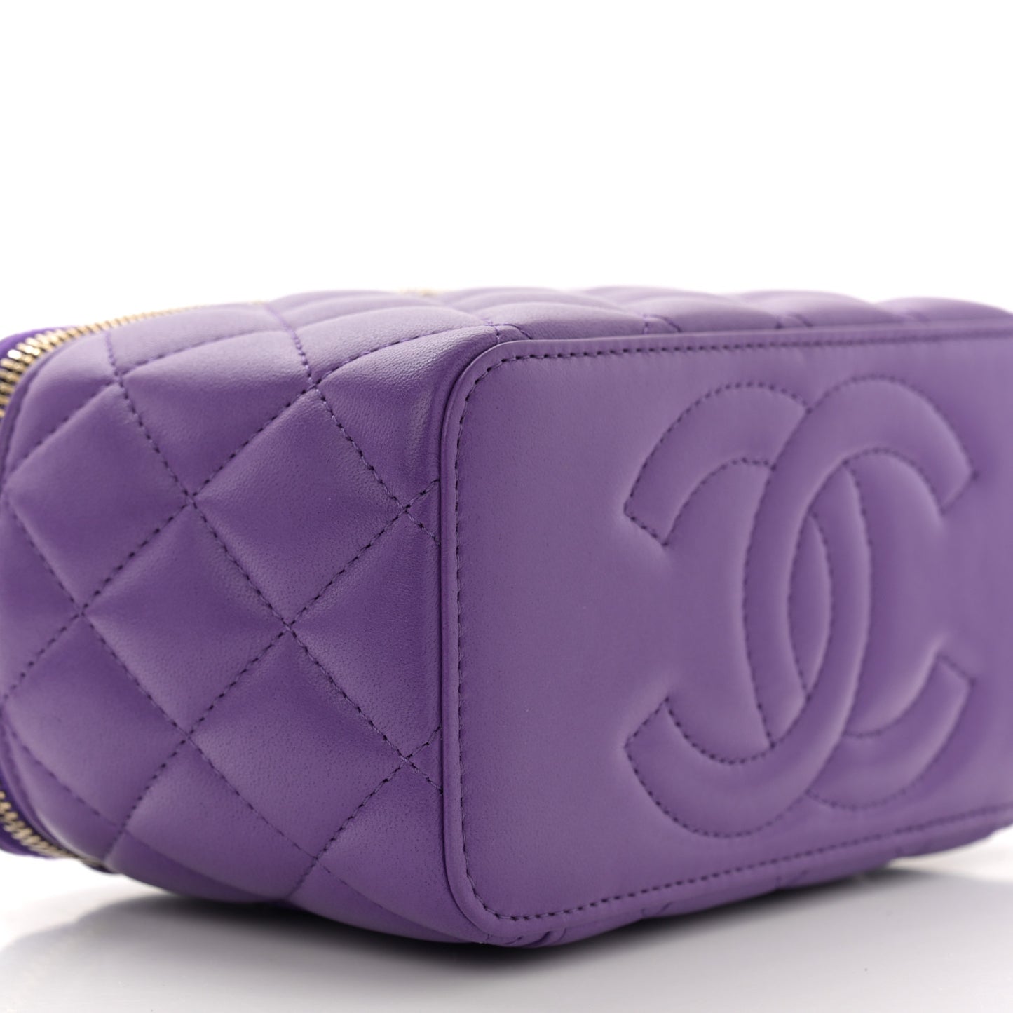 Lambskin Quilted Small Top Handle Vanity Case With Chain Purple