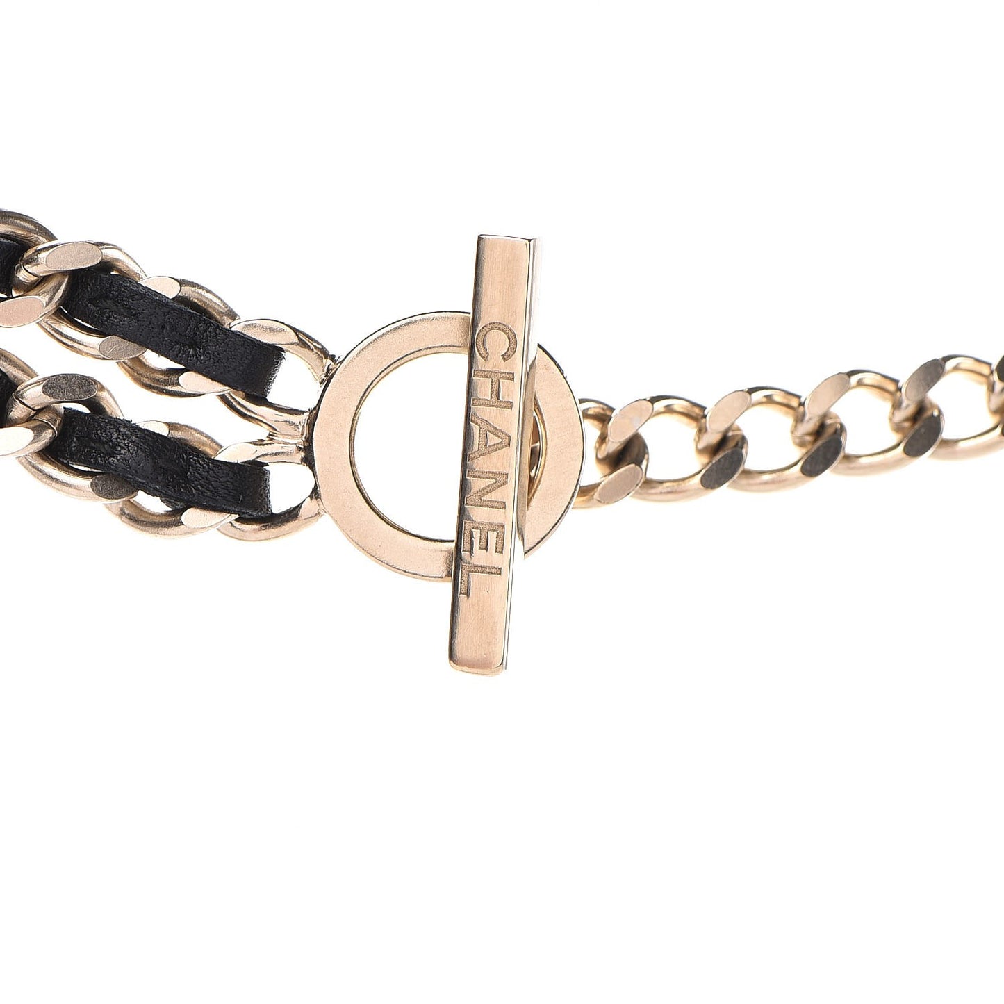 Lambskin CC Long Chain Necklace Black Gold