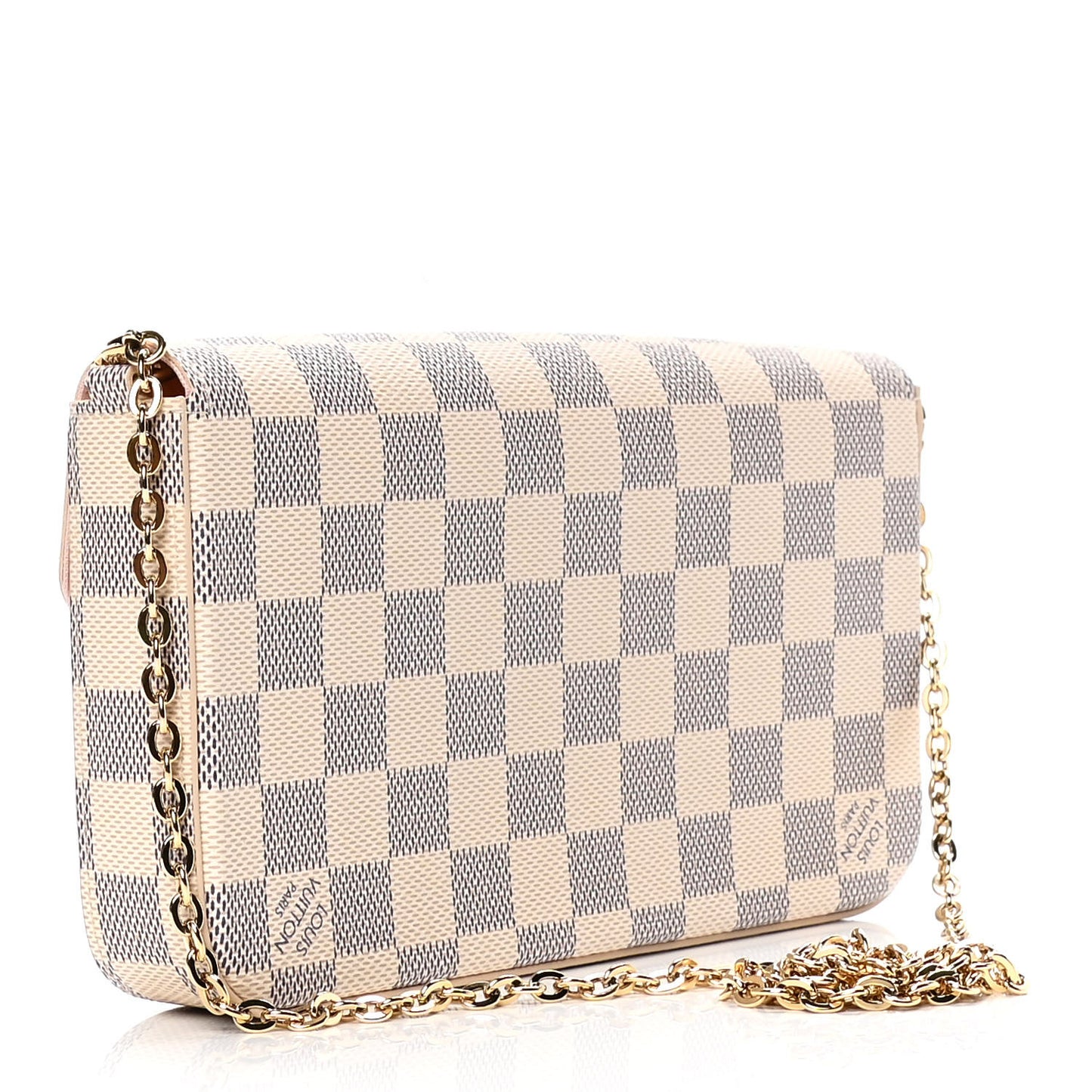 Damier Azur Pochette Felicie Chain Wallet Rose Ballerine