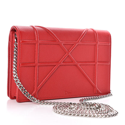 Christian Dior Grained Calfskin Diorama Wallet on Chain Pouch Rouge Vif 3 of 9