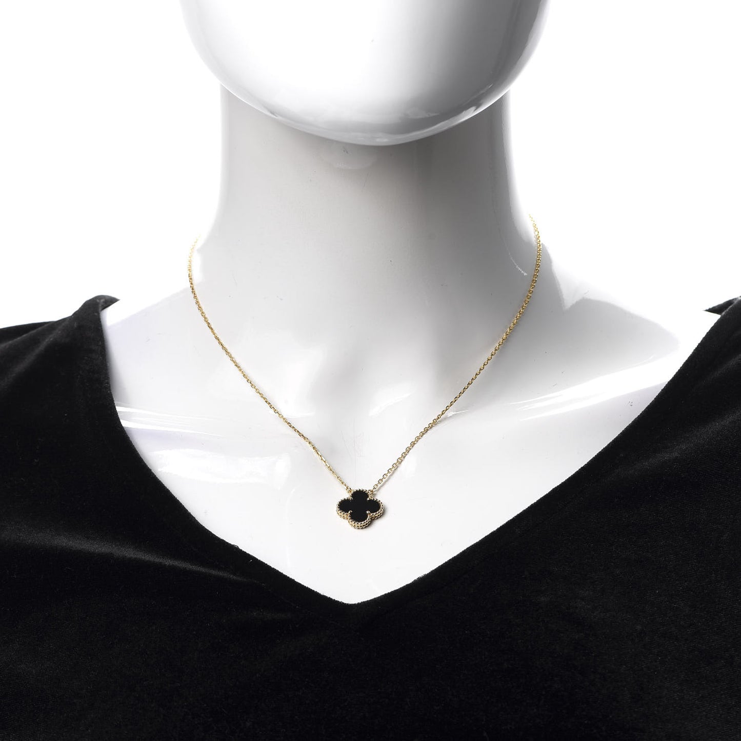 18K Yellow Gold Black Onyx Vintage Alhambra Pendant Necklace