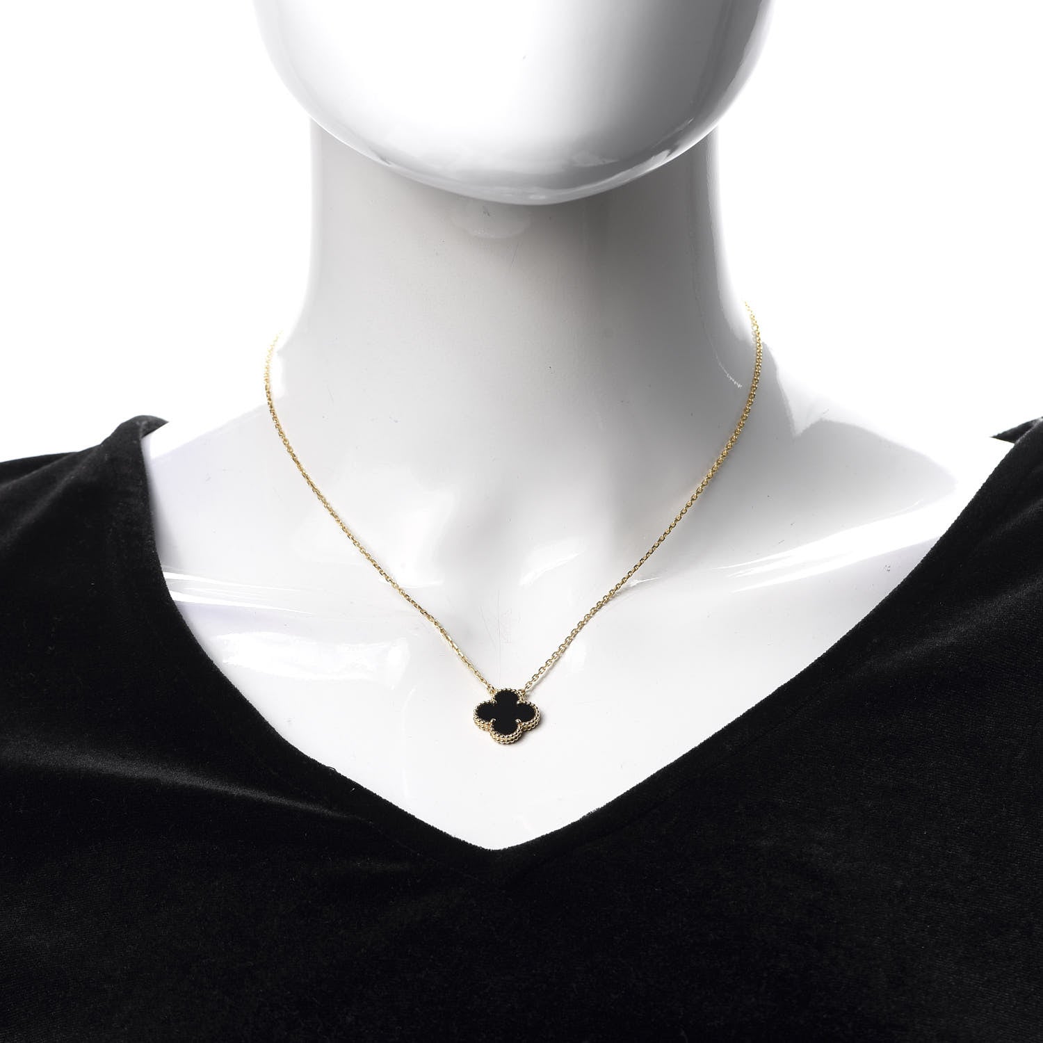 Van Cleef & Arpels 18K Yellow Gold Black Onyx Vintage Alhambra Pendant Necklace 2 of 6