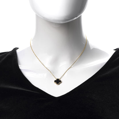 Van Cleef & Arpels 18K Yellow Gold Black Onyx Vintage Alhambra Pendant Necklace 2 of 6