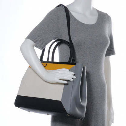 Fendi Vitello Colorblock Medium 2Jours Tote White Multicolor Girasole Black 2 of 9