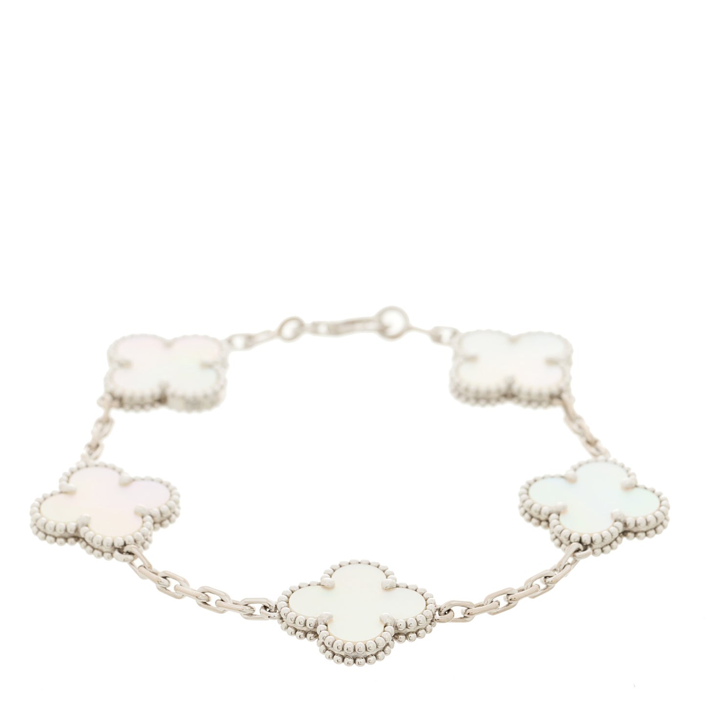 18K White Gold Mother of Pearl 5 Motifs Vintage Alhambra Bracelet