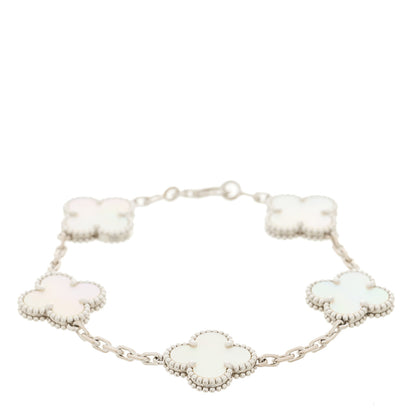 Van Cleef & Arpels 18K White Gold Mother of Pearl 5 Motifs Vintage Alhambra Bracelet 1 of 5