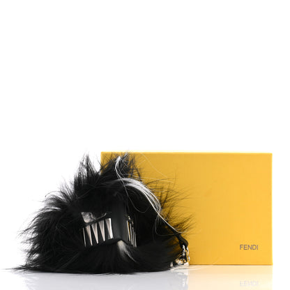 Fendi Goat Fox Fur Calfskin Studded Eye Monster Bag Bug Cube Charm Black 6 of 6