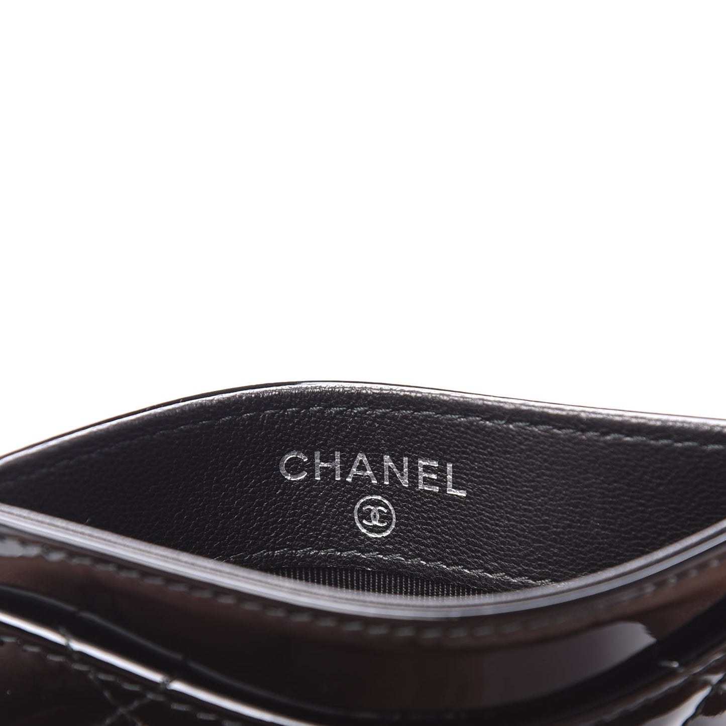 Patent Calfskin Quilted Card Holder Black