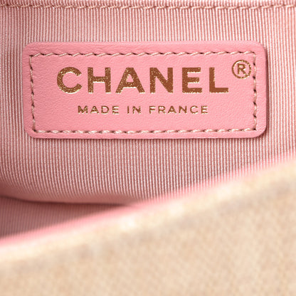 Chanel Cotton Canvas Calfskin Chevron Embroidered Small Boy Flap Beige Pink 6 of 9