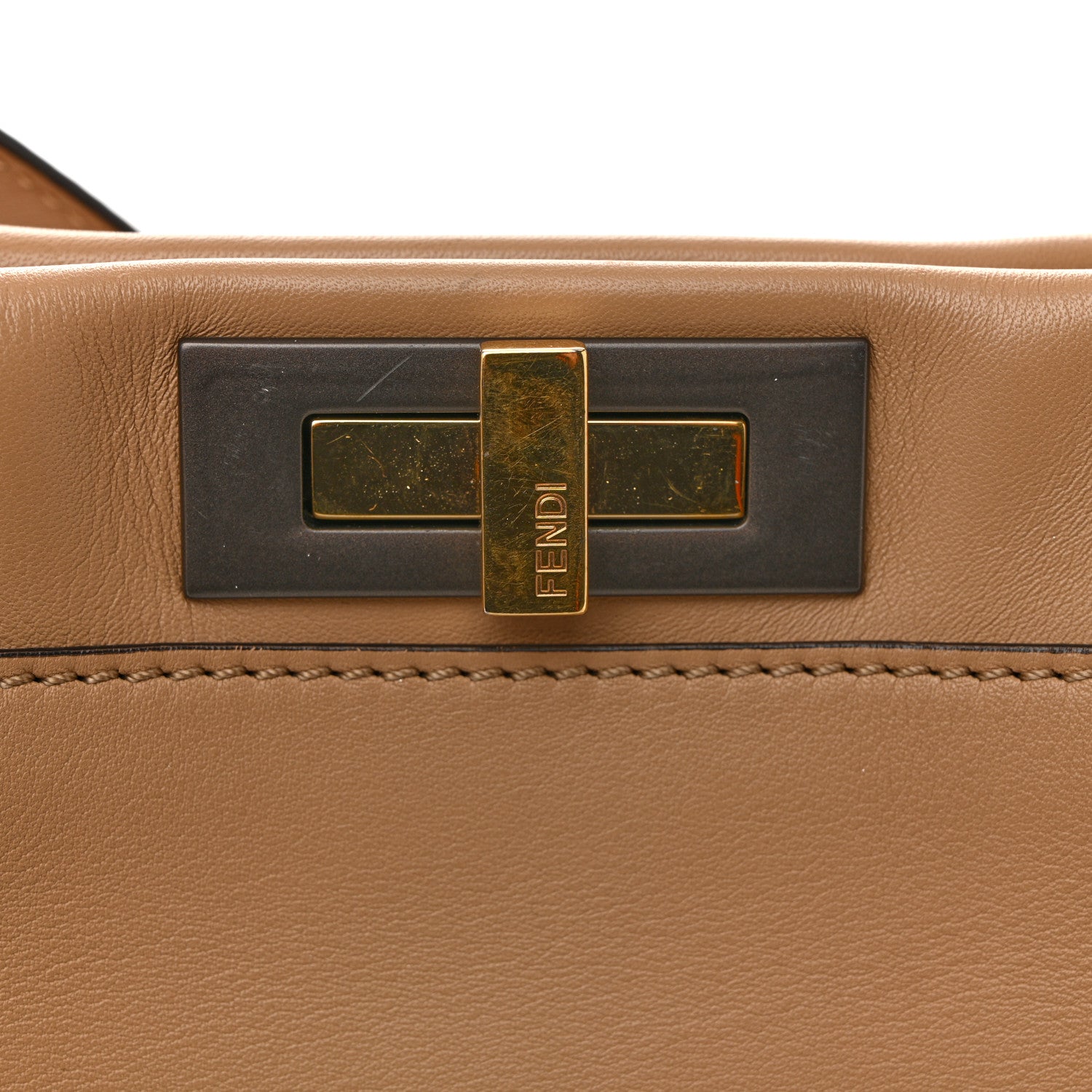 Fendi Vitello Seta Medium Peekaboo Iconic Satchel Cuoio 1786978