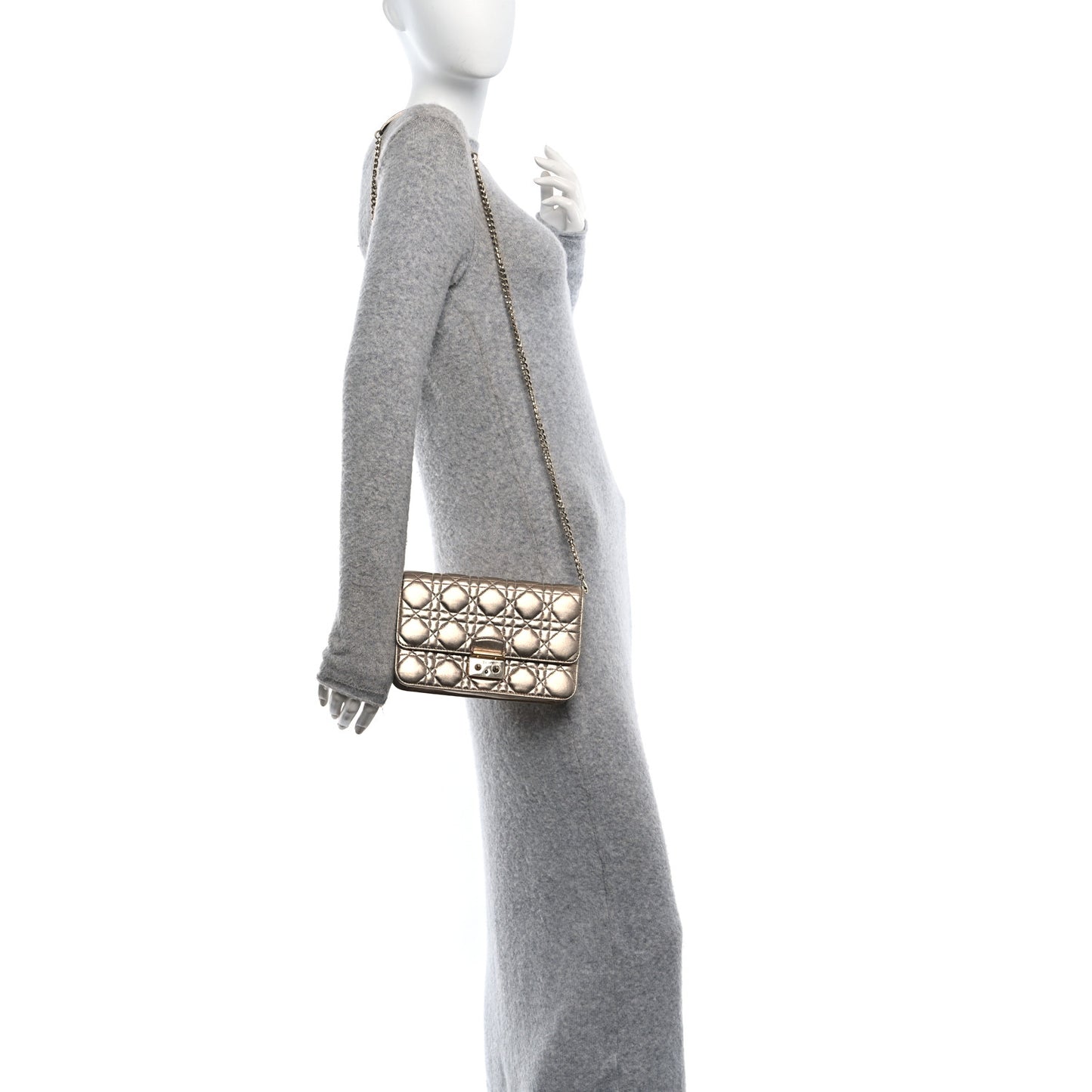 Metallic Lambskin Cannage Miss Dior Promenade Pouch Gold