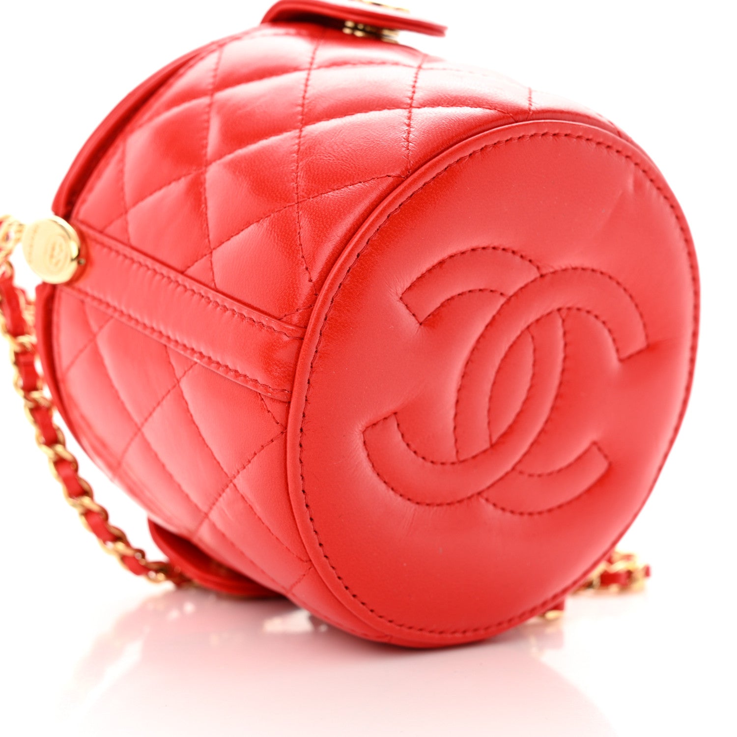 Chanel Lambskin Quilted Chain Top Handle Vanity With Chain Red 9 of 11