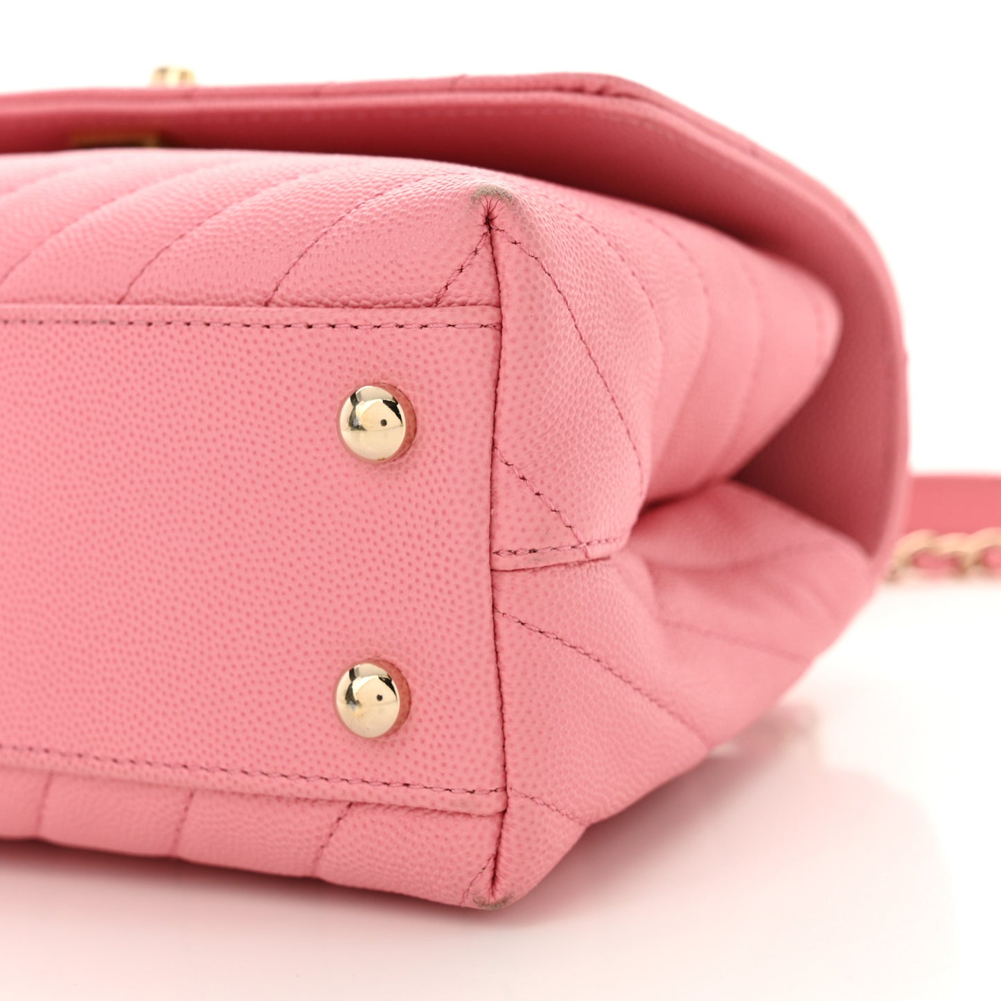 Caviar Chevron Quilted Mini Coco Handle Flap Pink
