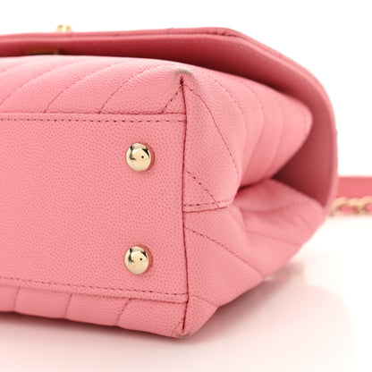 Chanel Caviar Chevron Quilted Mini Coco Handle Flap Pink 10 of 11