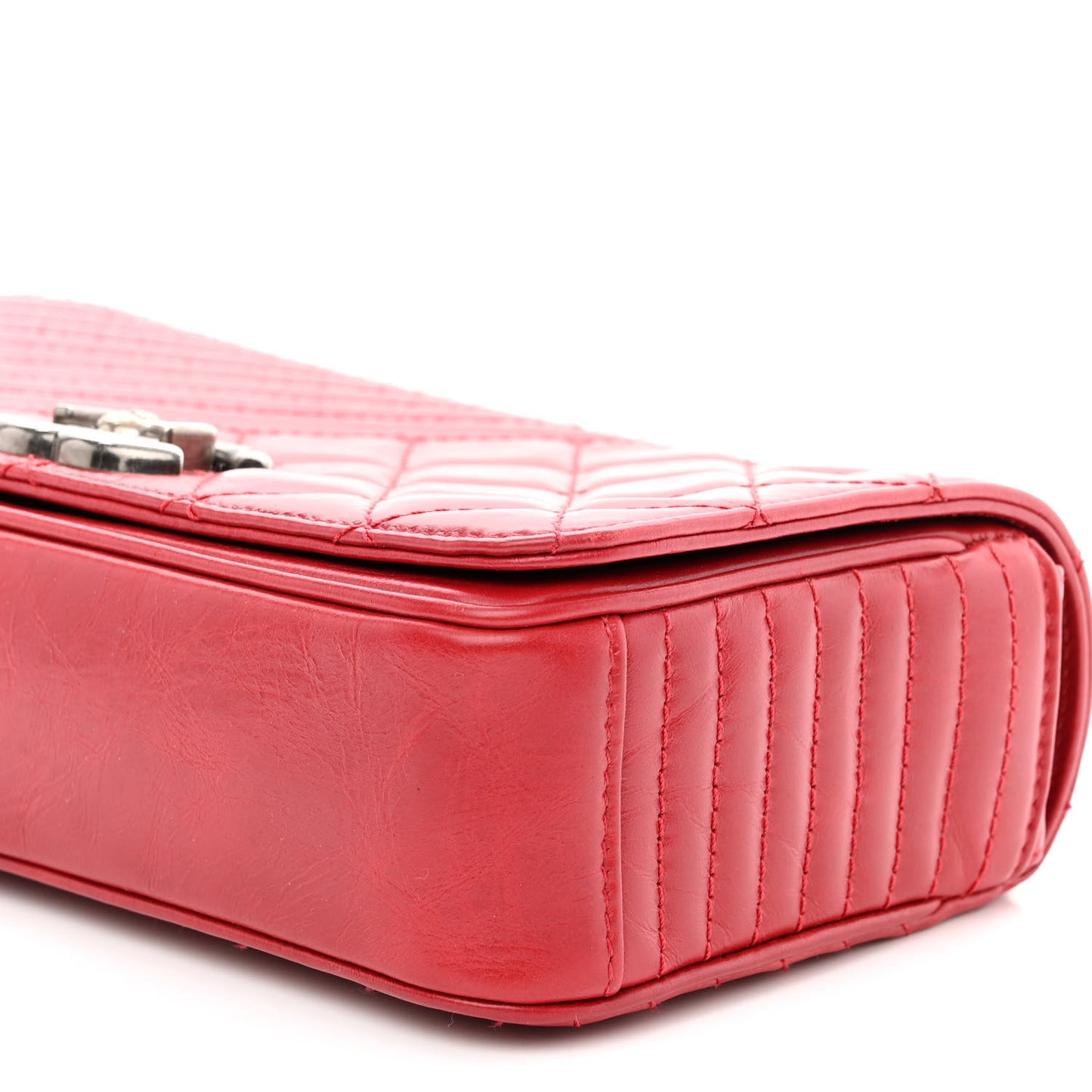 Glazed Calfskin Quilted Small Coco Boy Flap Red