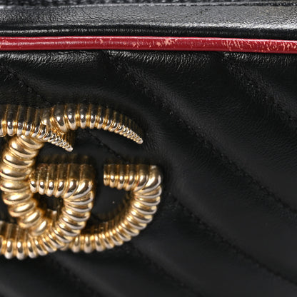 Gucci Vintage Effect Calfskin Matelasse Diagonal Small Torchon GG Marmont Bamboo Top Handle Shoulder Bag Black Romantic Cherry 13 of 13
