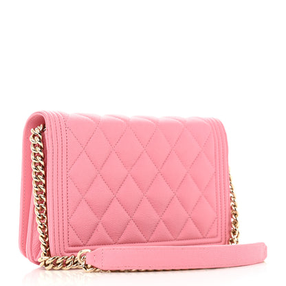 Chanel Caviar Quilted Boy Wallet On Chain WOC Light Pink 3 of 17