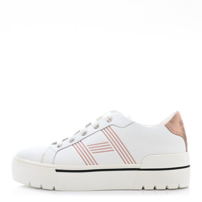 Hermes Calfskin Nappa Dare Sneakers 37 White Rose Dore 1 of 10