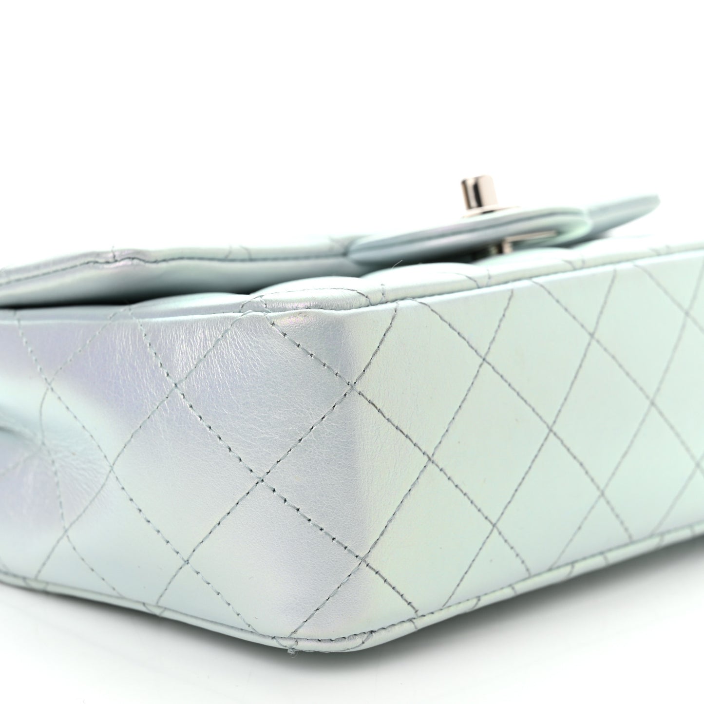 Iridescent Calfskin Quilted Mini Rectangular Flap Light Blue