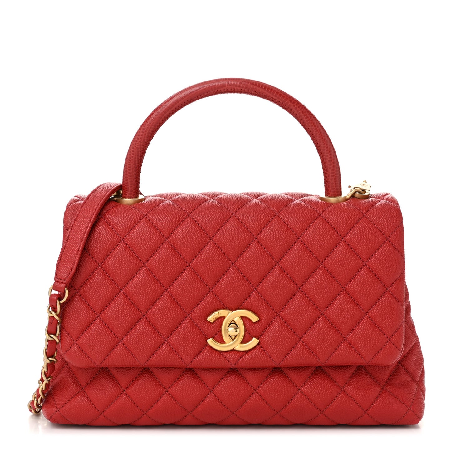 Caviar Lizard Embossed Quilted Small Coco Handle Flap Red