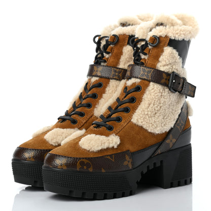 Louis Vuitton Suede Calfskin Shearling Monogram Laureate Platform Desert Boots 35 Cognac 3 of 7