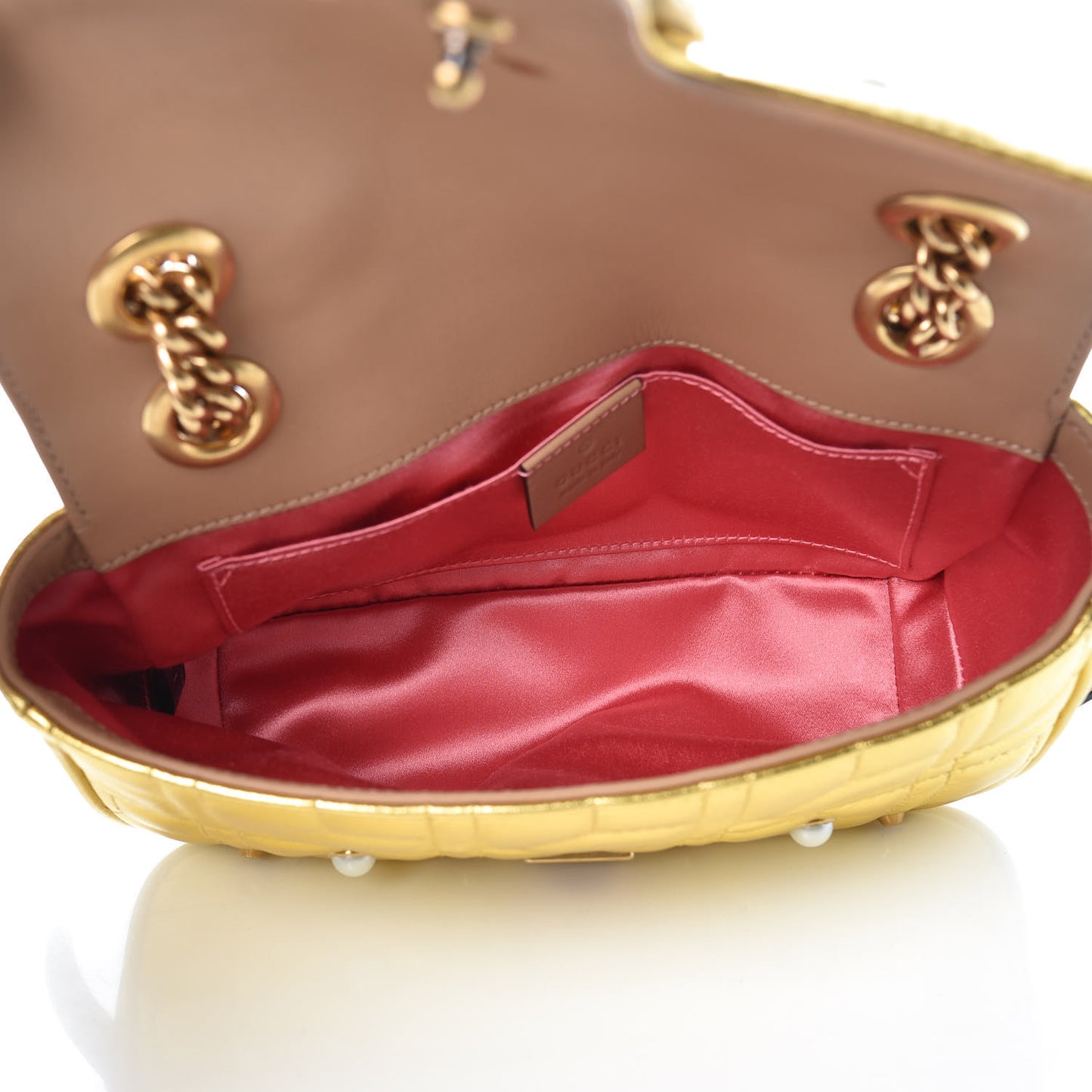 Metallic Calfskin Matelasse Studded Mini Pearly GG Marmont Shoulder Bag Gold