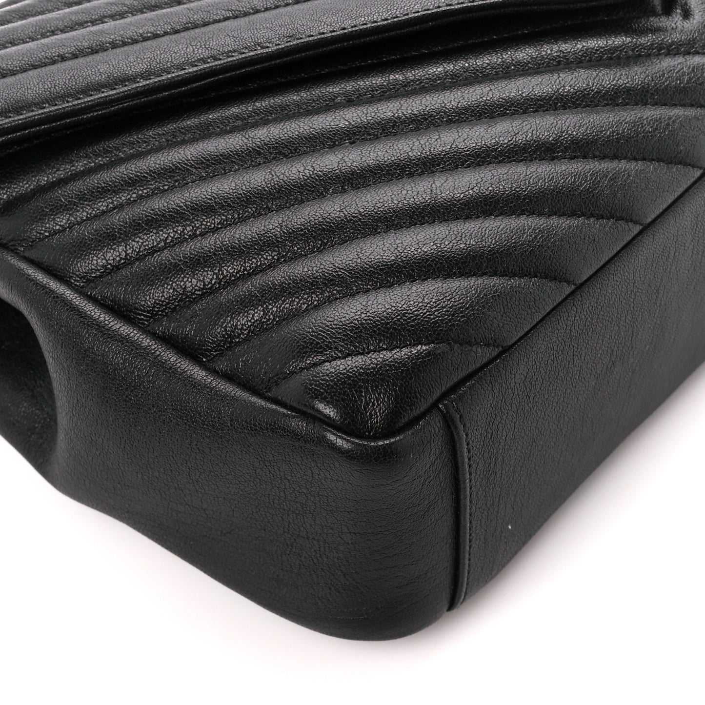 Sheepskin Matelasse Chevron Monogram Large College Satchel Black
