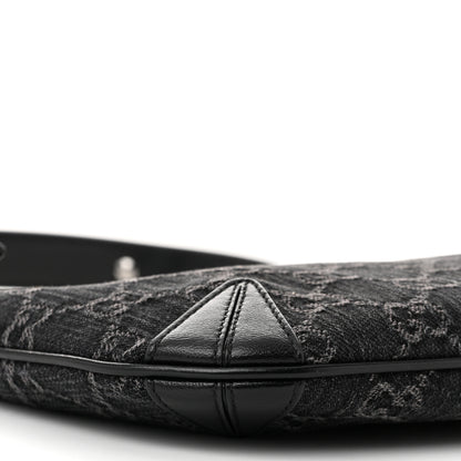 Gucci Jacquard Black Denim GG Monogram Horsebit Slim Small Shoulder Bag Black Grey 8 of 9