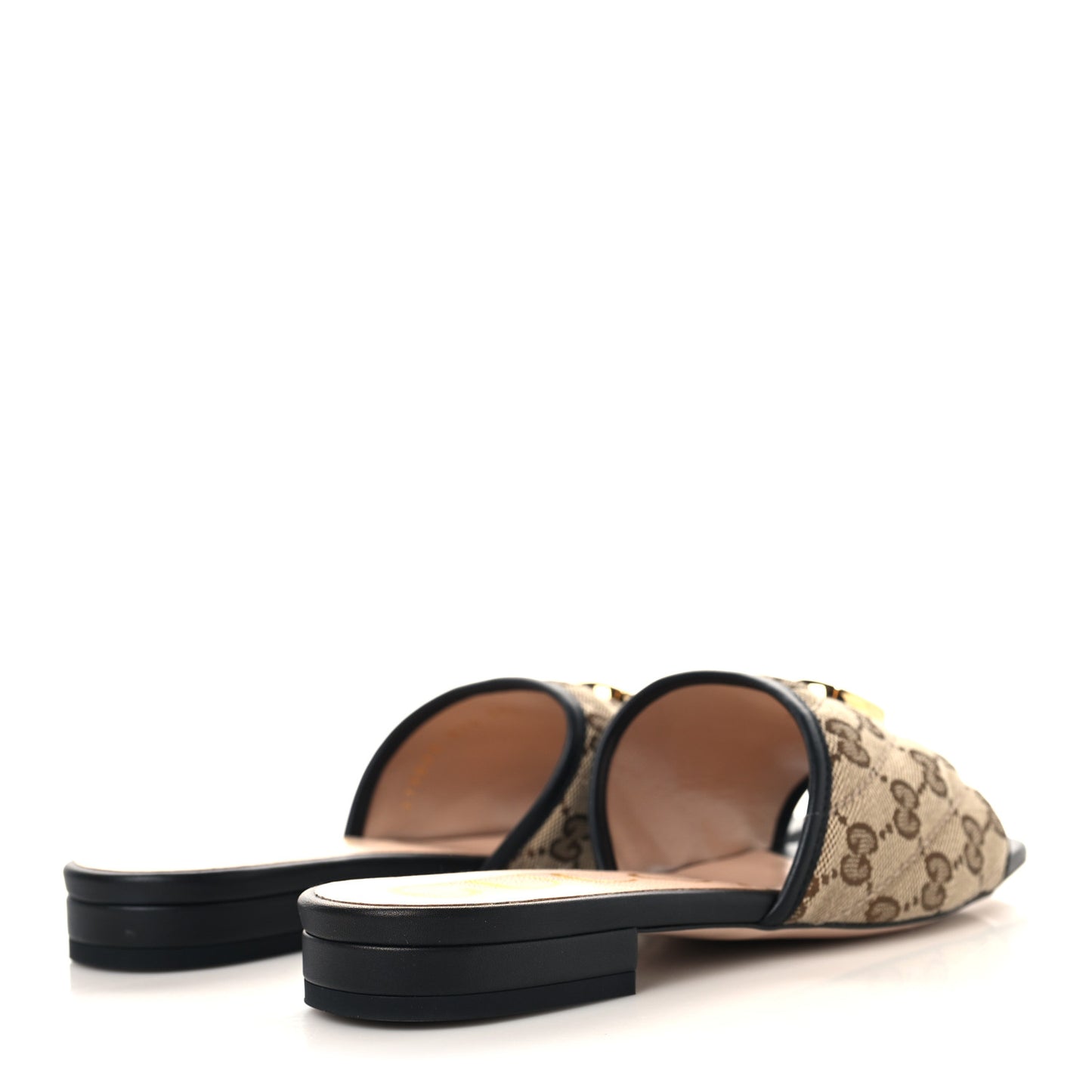 Monogram Matelasse Diagonal GG Marmont Flat Slide Sandals 37.5 Beige Ebony Black