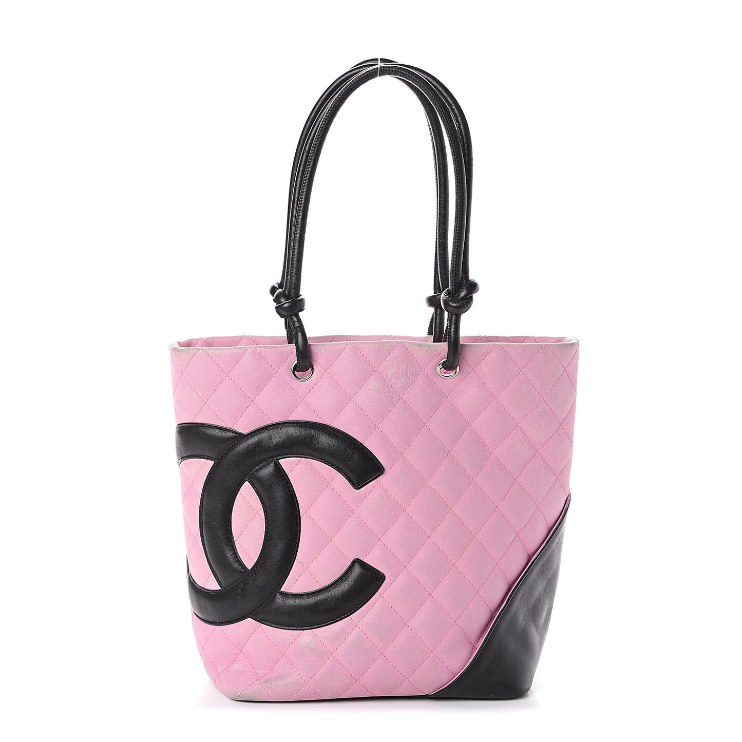 Calfskin Quilted Medium Cambon Tote Pink Black