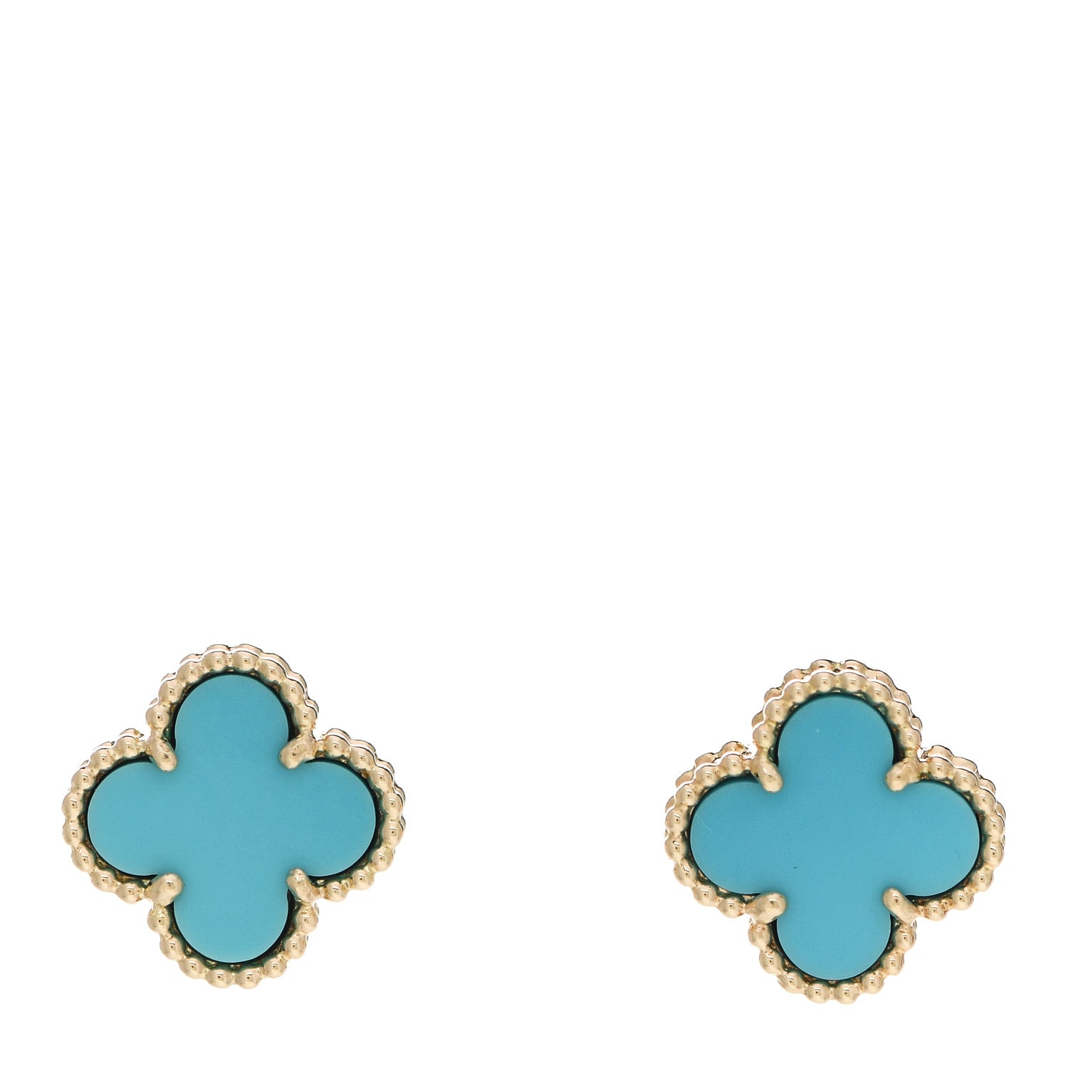 Van Cleef & Arpels 18K Yellow Gold Turquoise Sweet Alhambra Earrings 1 of 5