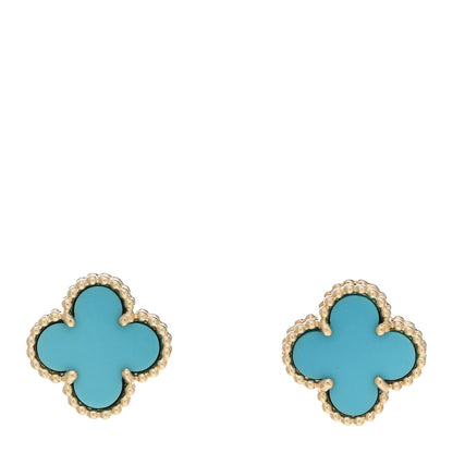 Van Cleef & Arpels 18K Yellow Gold Turquoise Sweet Alhambra Earrings 1 of 5