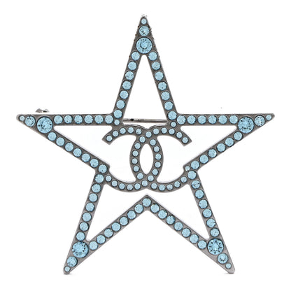 Chanel Ruthenium Crystal Star CC Brooch Blue 1 of 4